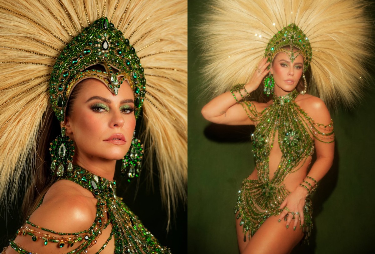 Paolla Oliveira usa verde para coroação como rainha de bateria da Imperatriz Leopoldinense; famosos prestigiam