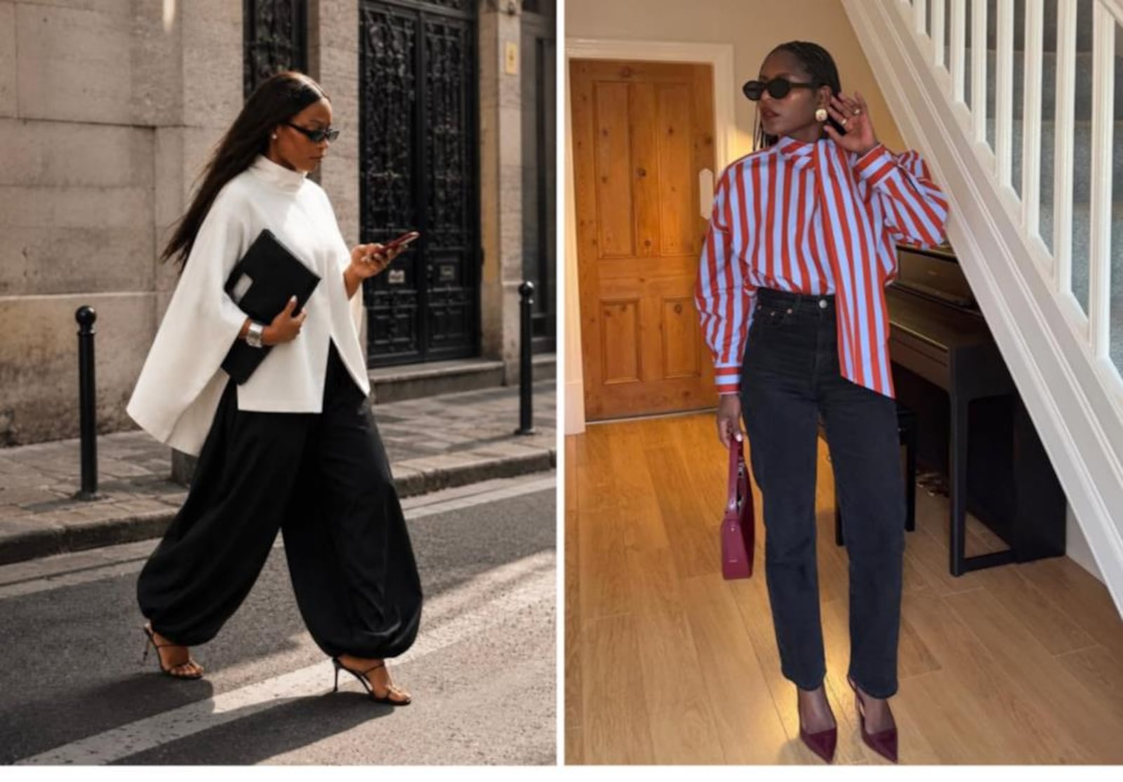 Inspiração de looks com volume e sobreposição Crédito Foto 01: Ayara Gomis / (Reprodução/Pinterest) Crédito Foto 02: @elizethking / (Reprodução/Instagram)