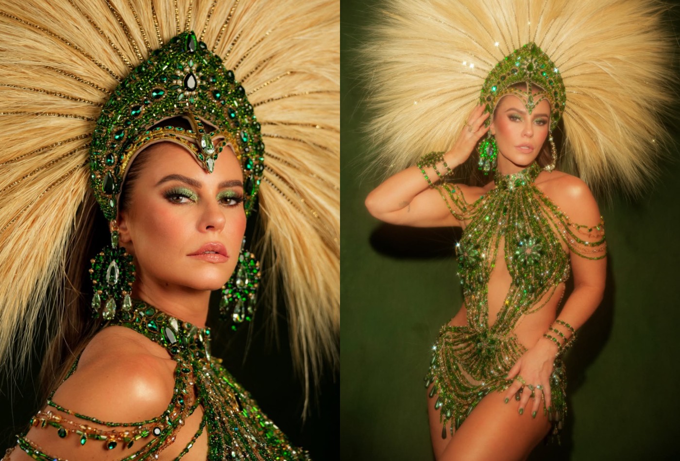 Paolla Oliveira usa verde para coroação como rainha de bateria da Imperatriz Leopoldinense; famosos prestigiam