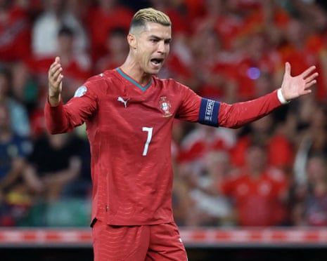 Cristiano Ronaldo gestures during Portugal's game against Wales